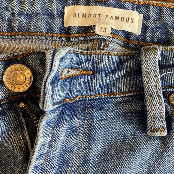 Almost Famous Dad Jean Distressed Ripped Straight Leg Blue Jr Sz 13 345G - Picture 10 of 12
